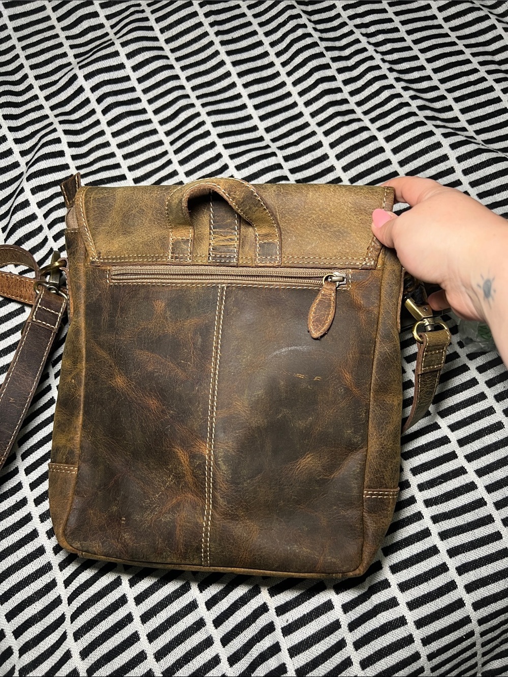 Myra Bag Distressed Brown Leather Messenger Bag with Brass Buckle - Picture 5 of 7